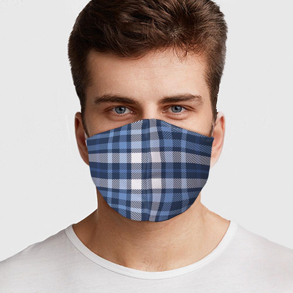 Blue White Plaid Face Cover