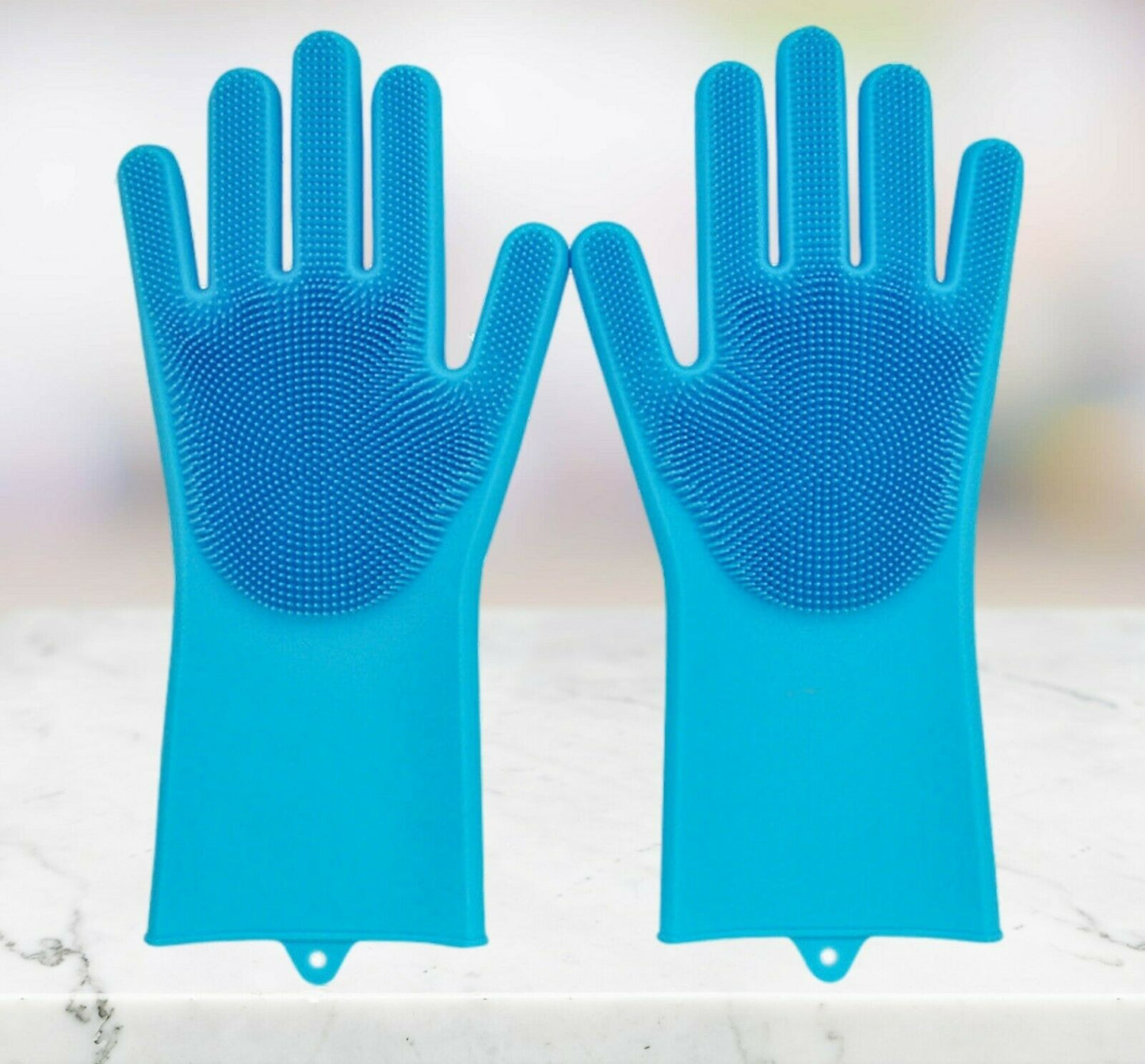 Pet Grooming Silicone Rubber Scrubber Gloves - Blue