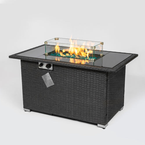 Outdoor 44" Fire pit Table Rectangle  with 8mm Tempered Glass Tabletop