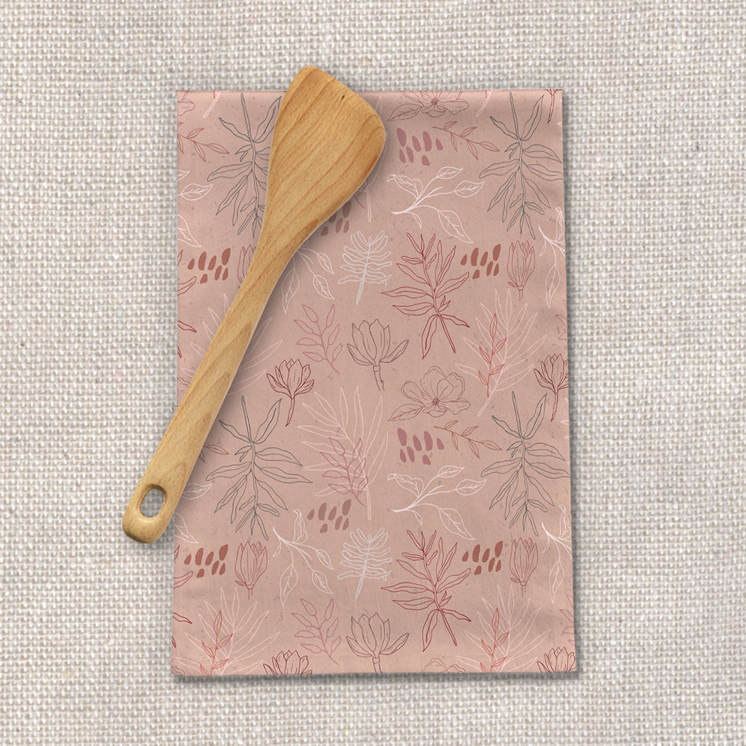 Pink Desert Leaf Tea Towel