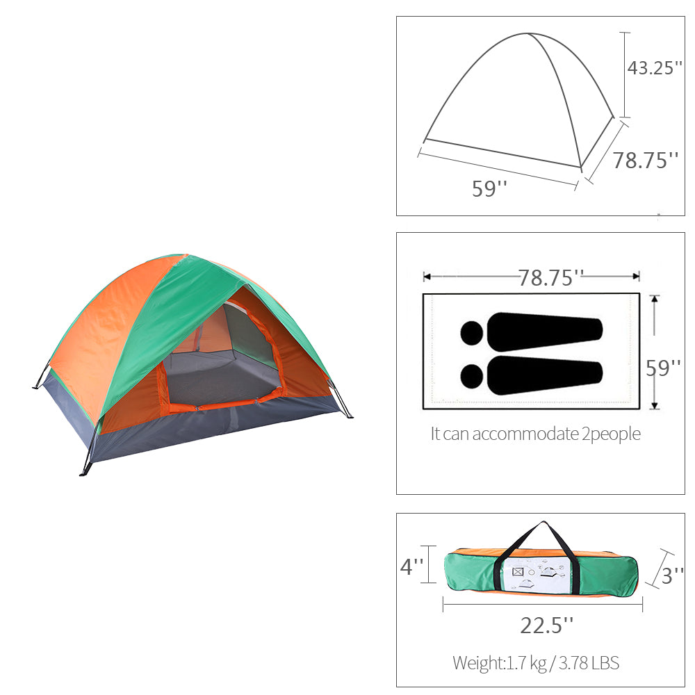 Outdoor 2-Person Double Door Camping Dome Tent