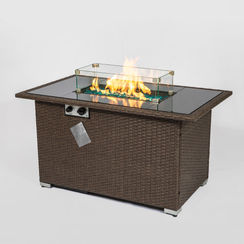 Outdoor 44" Fire pit Table Rectangle  with 8mm Tempered Glass Tabletop