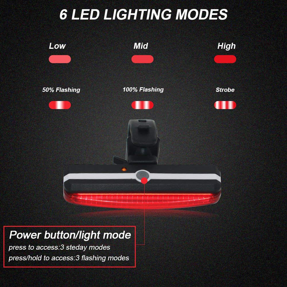 Waterproof, USB Rechargeable Tail Light, LED, Universal Mounting